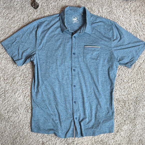 Puma Men's Heathered Blue Button-Down Shirt - Picture 1 of 2